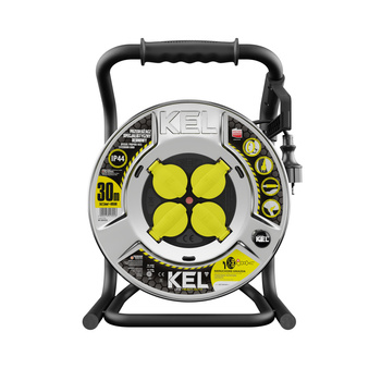 Kabeltrommel 30m HEAVY LINE 3x2,5mm Schwarz mit Metalltrommel 4x 230V-Steckdosen W-99453