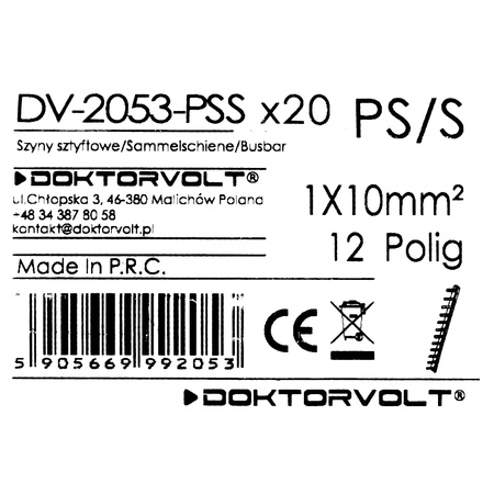 Phasenschiene Stift 1P 12-polig 10mm² PS/S Schiene Sammelschiene 63A DV-2053-PSS