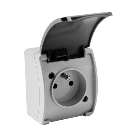 Aufputzsteckdosen IP44 Steckdose französisch System mit Klappdeckel grau 161-08-DRV