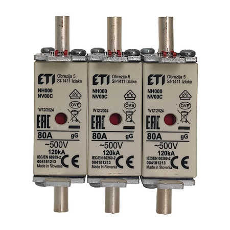 Schmelzeinsatz NH000 WT-00C KOMBI Sicherung 80A ETI Hochwertige NH-Sicherung 004181213
