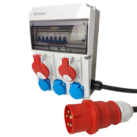 Baustromverteiler JUN-S/FI 1x 32A 1x 16A 3x230V mit Kabel IP44 DOKTORVOLT® DV-0287-F