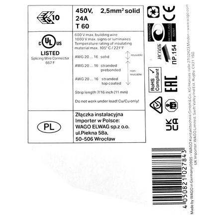 Klemmverbinder Steckverbinder Wago Schnellverbinder 2x0,5-2,5 mm² für Installationsdosen WAGO 1 Stück 1-2273-202