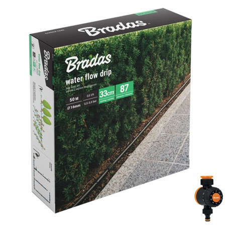 Bradas Set Tropfschlauch mit Zubehör WATER FLOW DRIP mit Zeitschaltuhr für Wasserdurchfluss - 50 m DSWWF50-SET2-T