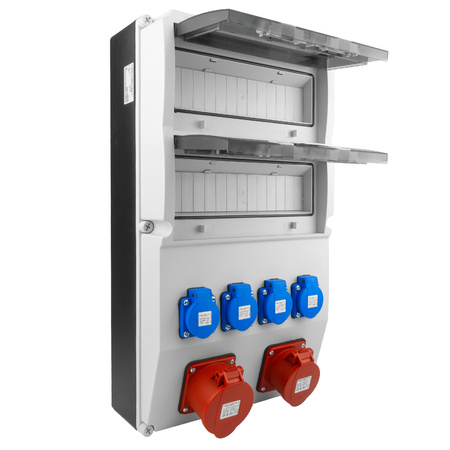 Baustromverteiler 16A 32A CEE 4x230V typ E Stromverteiler mit 26 Module Revisionsfenster Doktorvolt DV-5312-F