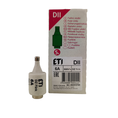 1 Stück Sicherungseinsatz Schmelzsicherung ETI Porzellan Sicherung DII DZ/gF 6A/500V 002312103