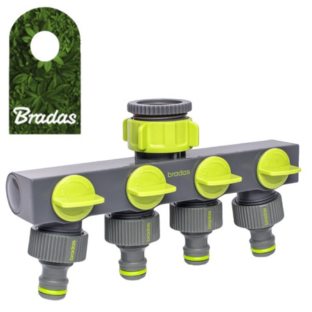 Wasserverteiler 4 Wege 4 Ventilen 4fach Verteiler für Gartenschlauch Absperrhahn Schlauchverteiler Bradas LE-03033K