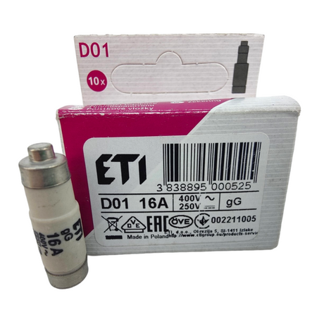 Sicherungseinsatz Schmelzsicherung ETI Porzellan Sicherung D01 16A/400V 1 Stück 00221100
