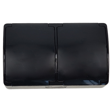 Doppel Aufputz Steckdose Schwarz Schuko ViPlast IP44 182-05