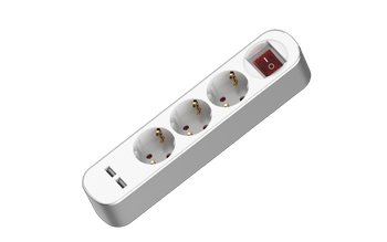 Steckdosenleiste 3-fach 3x2p+Z Schuko 2xUSB mit Schalter 5m 230V 16A Weiß W-102093