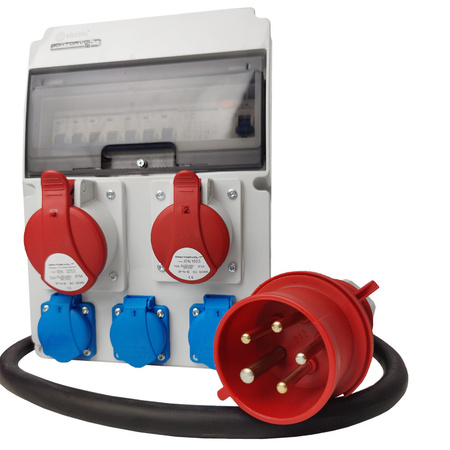 Baustromverteiler JUN-S/FI 1x 32A 1x 16A 3x230V mit Kabel IP44 DOKTORVOLT® DV-0287-F