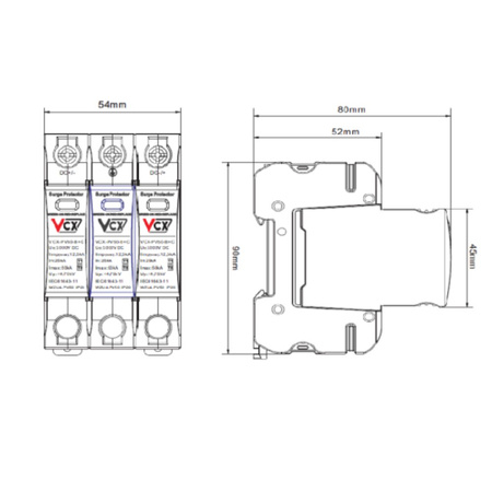 Überspannungsschutz 3P 1000V DC T1 T2 (B+C) 12,5kA Blitzschutz DCBC3P1000PV5012,5KA