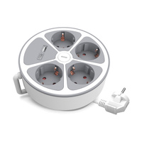 Runde Steckdosenleiste 4x Schuko-Steckdosen 2m USB-A & USB-C mit Schalter Plastrol W-30015