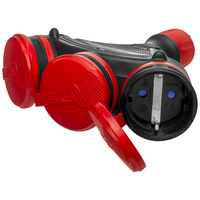 Dreifach-Steckdose Schuko IP44 3×2P+E 16A Schwarz-Rot 250V GN-X3/44S EXTREM W-01164