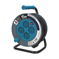 Kabeltrommel Verlängerungskabel franz. System MINI türkis 3x1mm² 15m 4x2P+E OR-AE-1339/T
