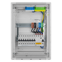Sicherungskasten Unterputz Verteilerkasten 2-reihig 24 Module 8xMCB 1xRCCB VDE Unterverteilung verdrahtet Verteilerschrank mit Sicherungen 505,50x348x98mm Hager Hohlwand Verteiler Abzweigklemmen L1, L2, L3, N, PE Doktorvolt  DV-6210-PT