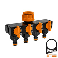 4-Fach-Verteiler für Gartenschlauch, Absperrhahn mit Absperrventil BRADAS ECO-PWB3033